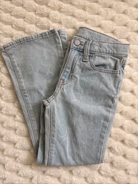 Old Navy Girls High Rise Flare Adjustable Waist Jeans Light Wash Size 8 Flowers
